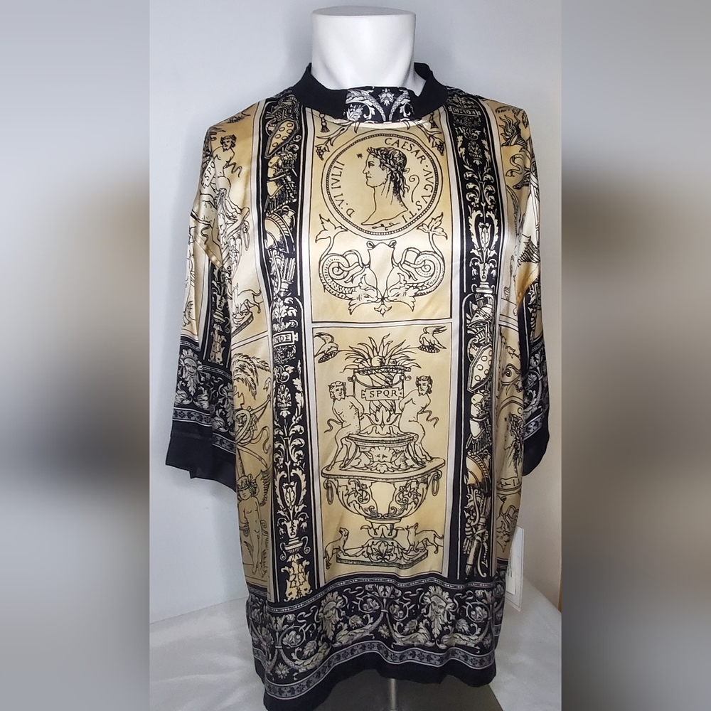 🔥HostPick🔥NWT Ceta Italiano Size M Men Black , Gold and White 100%Silk Top